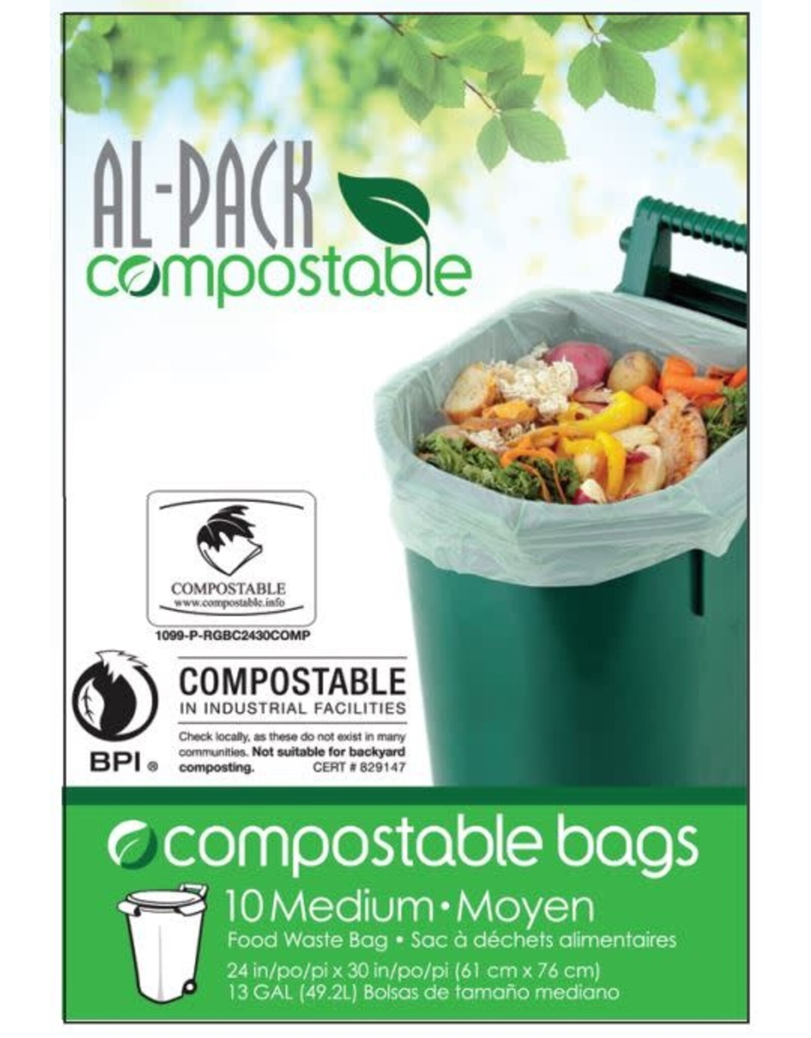 Al-Pack Medium Compostable Food Waste Bags, 24x30, 10/Pack