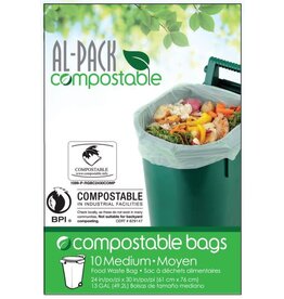 Al-Pack Medium Compostable Food Waste Bags, 24x30, 10/Pack