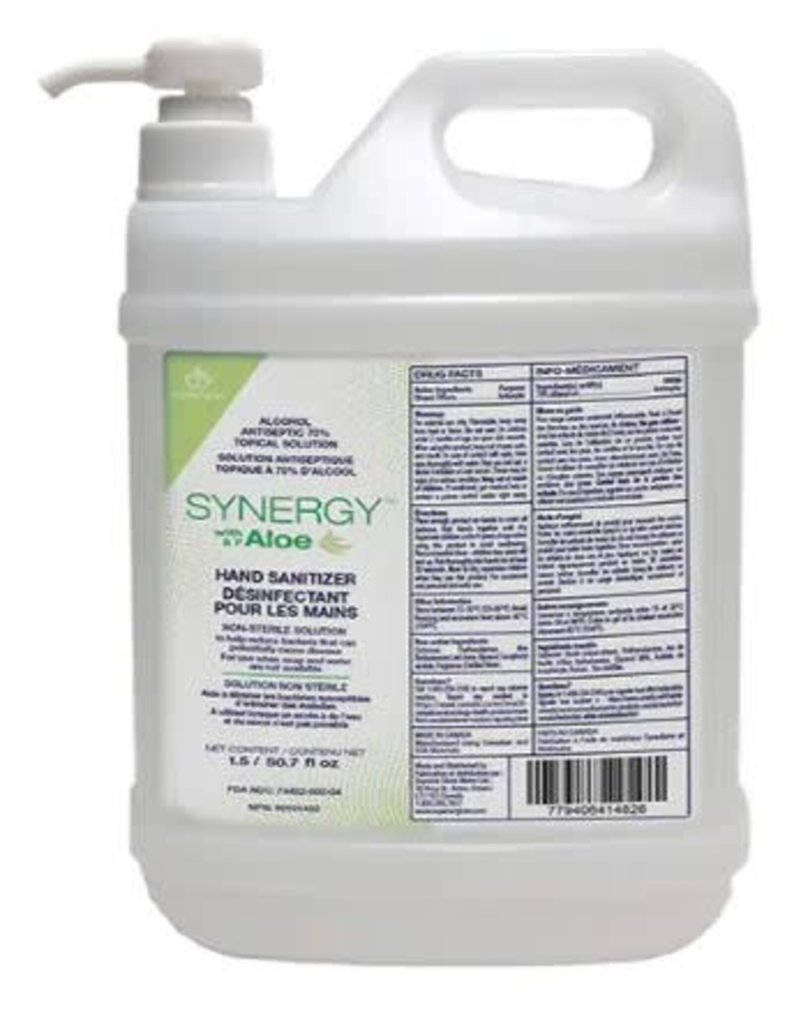 Synergy Hand Sanitizer w/Aloe + Pump, 1500 ml, 70% Alcohol