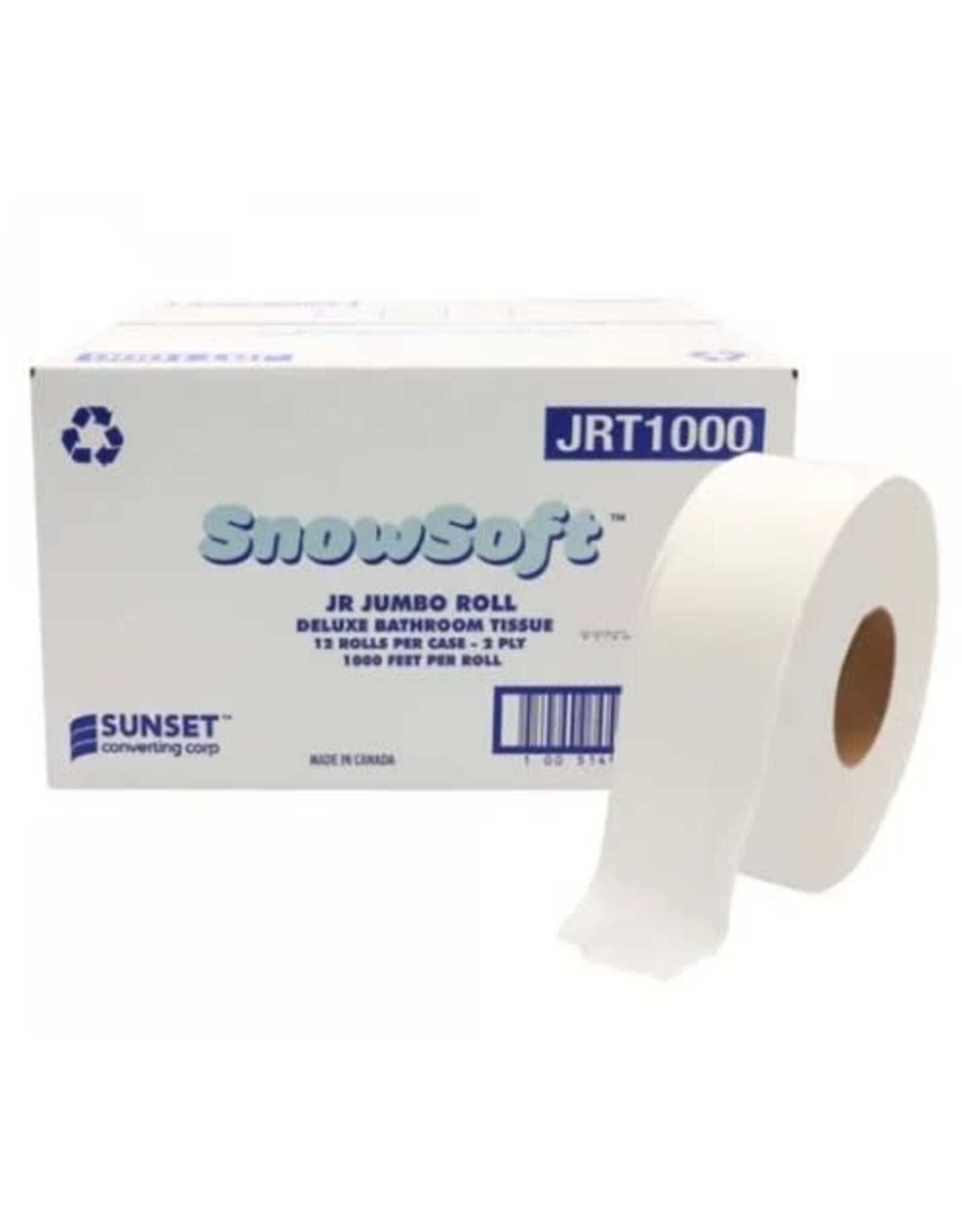 Snowsoft 2 Ply JRT Virgin Toilet Tissue, 1000' x 12/C