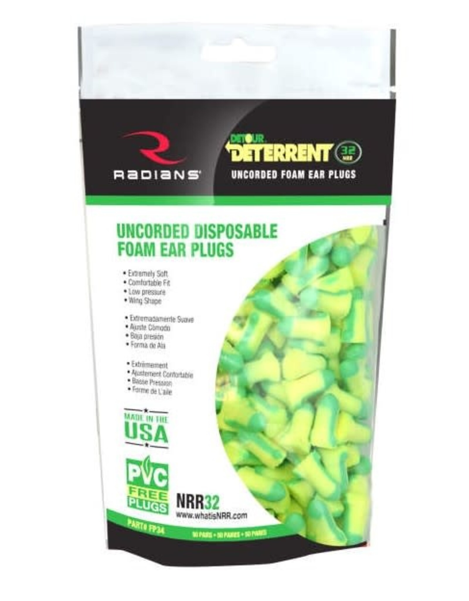 Radians Deterrent 32 NRR Foam Earplugs, 50/Bag