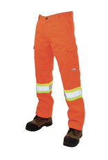 Tough Duck Relaxed Fit Twill Safety Cargo Work Pant, Orange