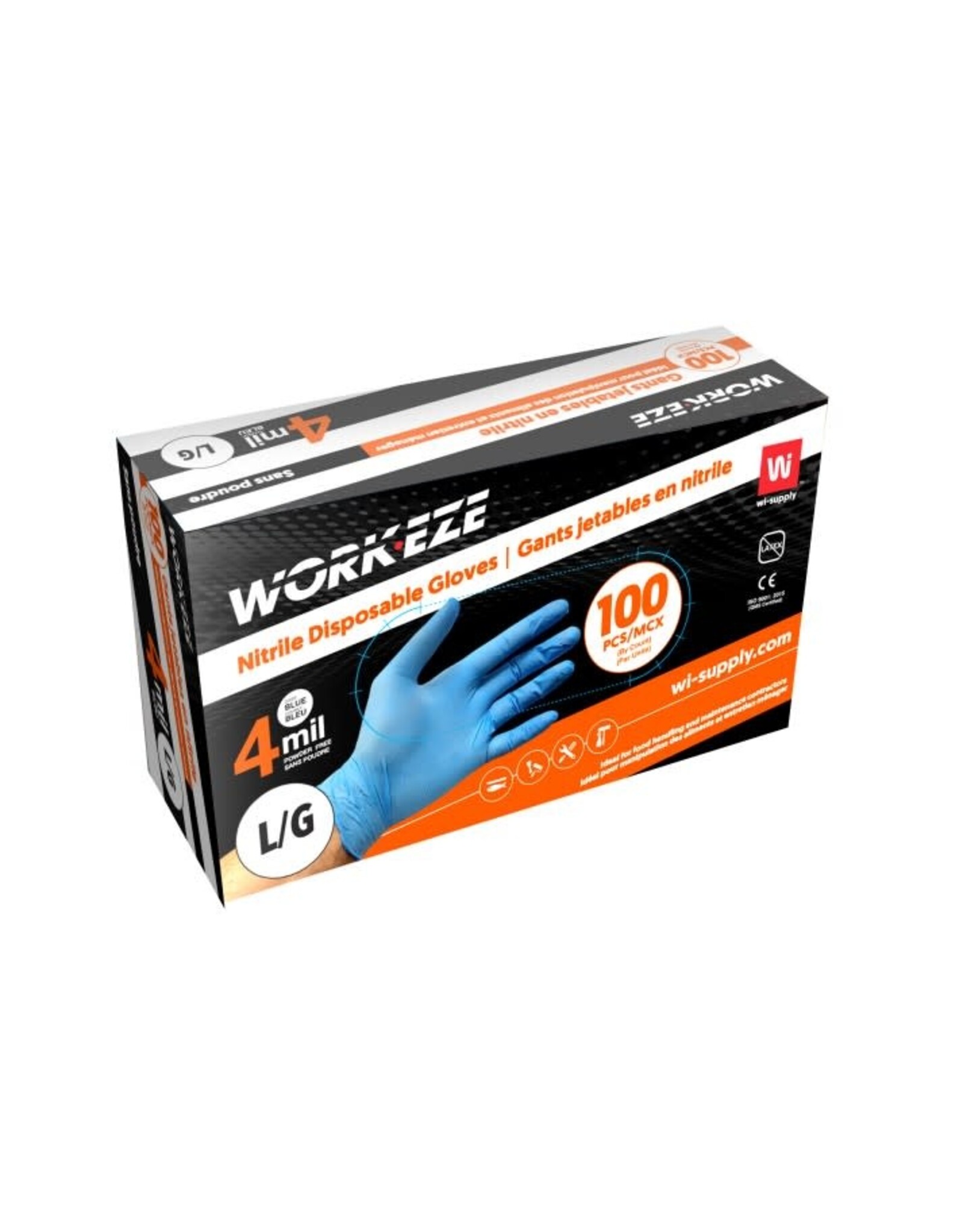 Workeze Blue Nitrile Gloves, 4 mil, 100/Bx