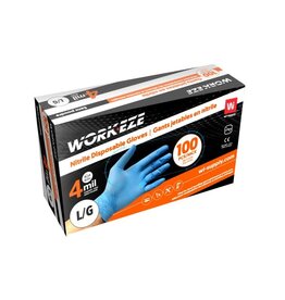 Workeze Blue Nitrile Gloves, 4 mil, 100/Bx
