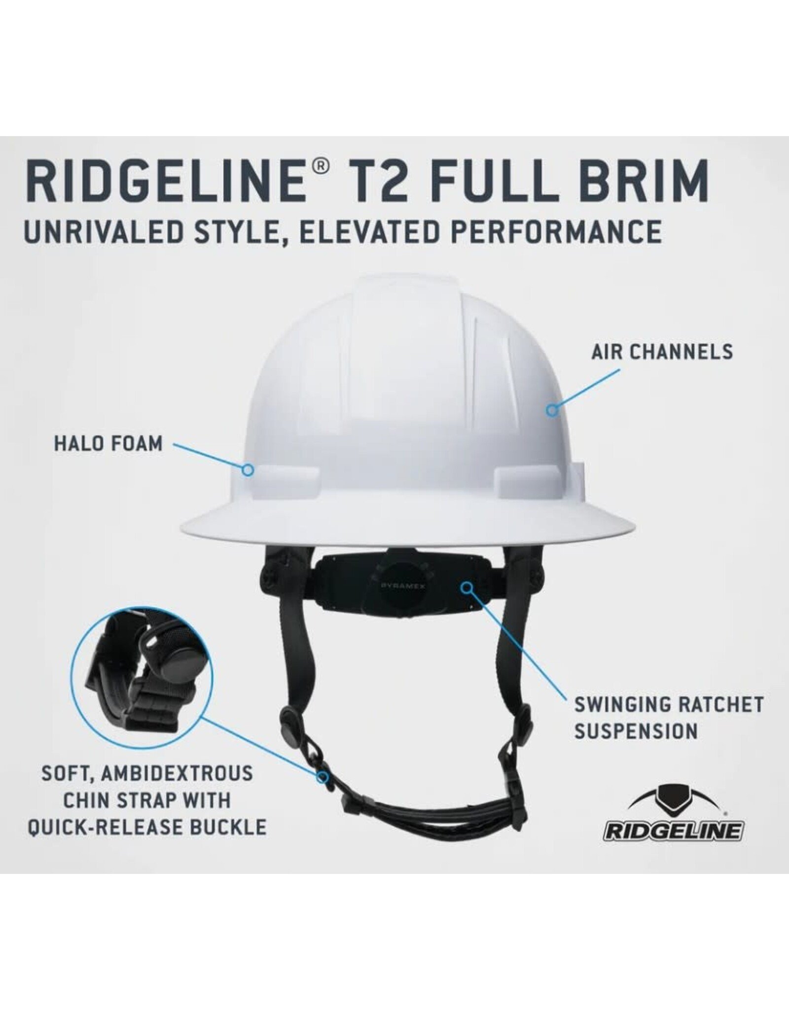 Pyramex Ridgeline T2 Full Brim Type 2 w/Chinstraps