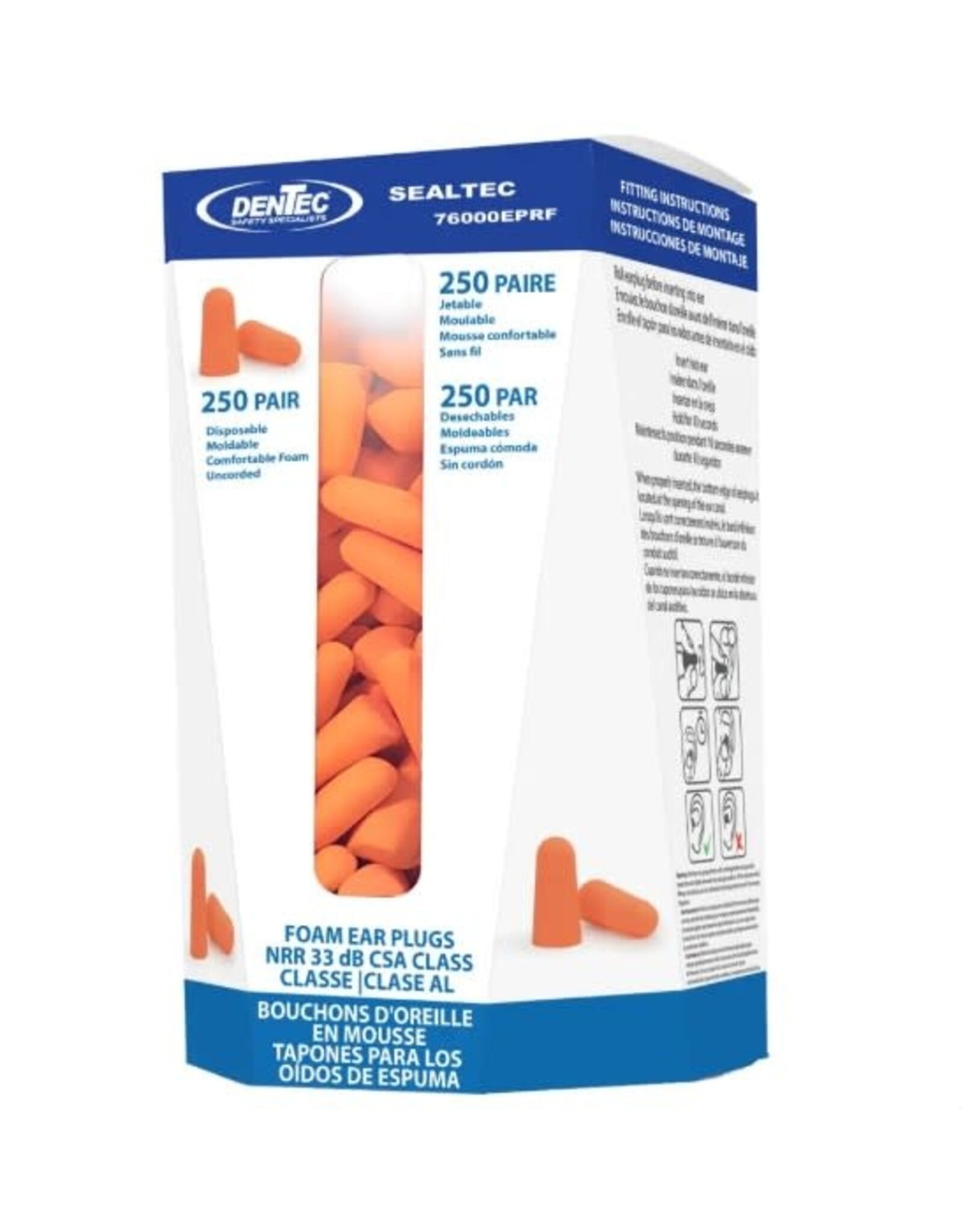 Sealtec 33 Disposable Earplugs, Bulk Refill Box (250 pr)