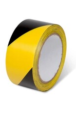 Hazard Warning Tape, PVC 6 Mil, Blk/Yel, 2" x 100'