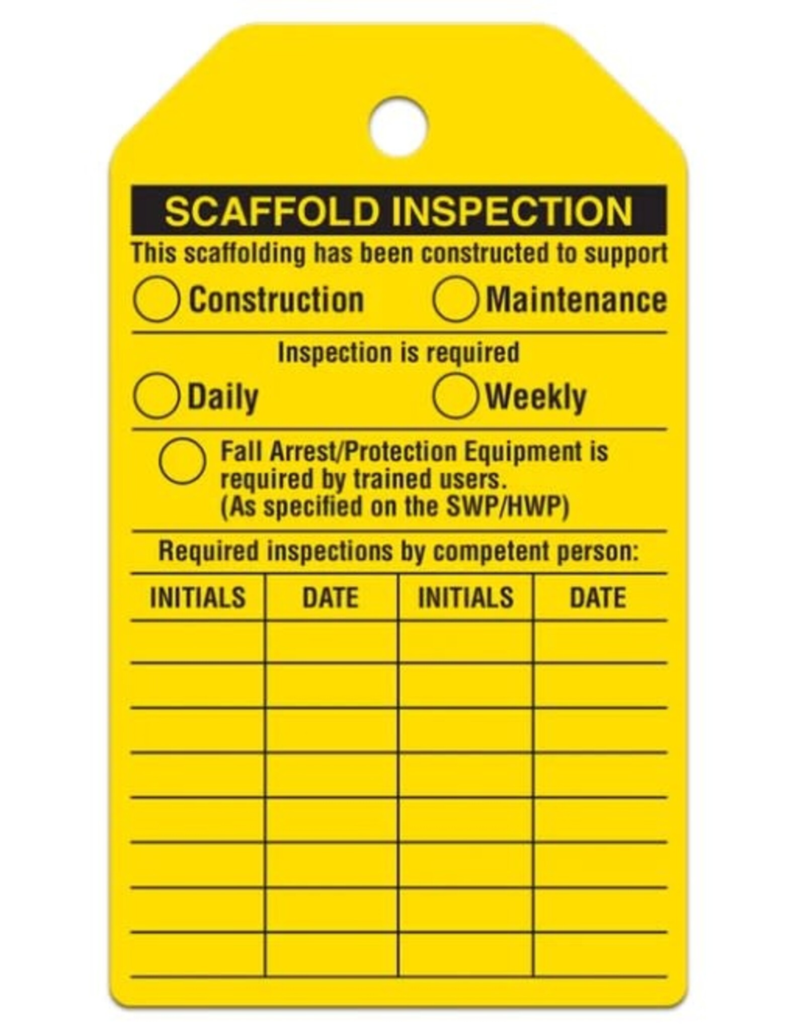 SCAFFOLD INSPECTION Safety Tag, 25/Pk