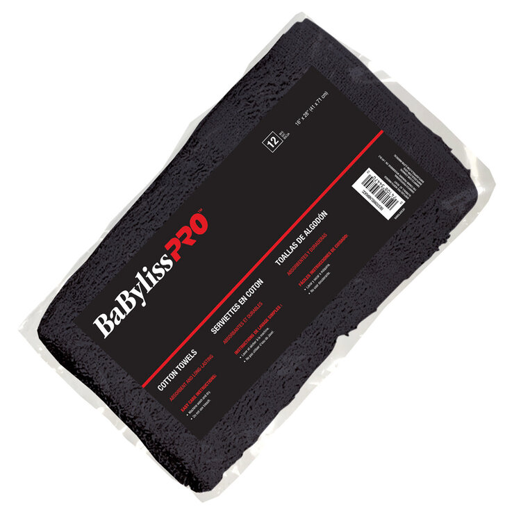 BABYLISSPRO 100% Cotton Black Towels  X12 - BESTOWELNBKUCC