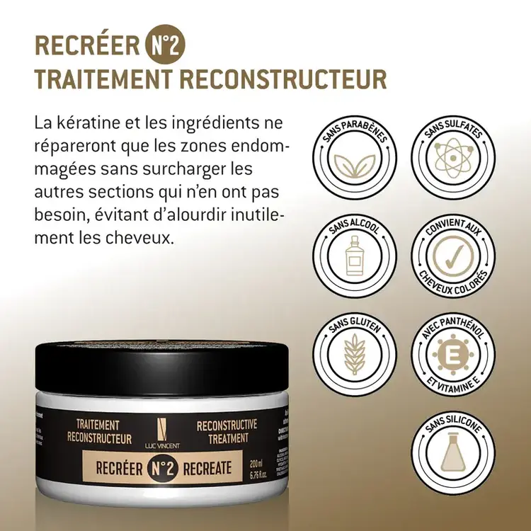 LUC VINCENT Recréer N°2 | Reconstructive Treatment - Repairs, Strengthens and Protects Hair