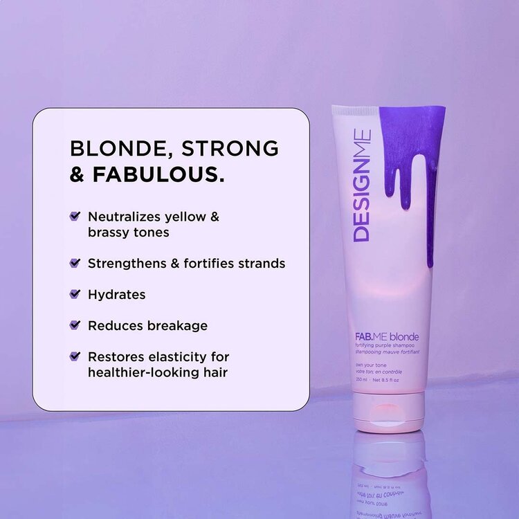 DESIGN.ME Fab.Me | Shampooing Mauve Fortifiant 250 ml (8.5 fl. oz) – Neutralise Les Reflets Jaunes et Renforce la Fibre