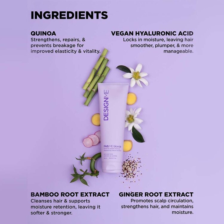 DESIGN.ME Fab.Me | Strengthening Purple Shampoo 250 ml (8.5 fl. oz) – Tones Brass and Fortifies Blonde and Highlighted Hair