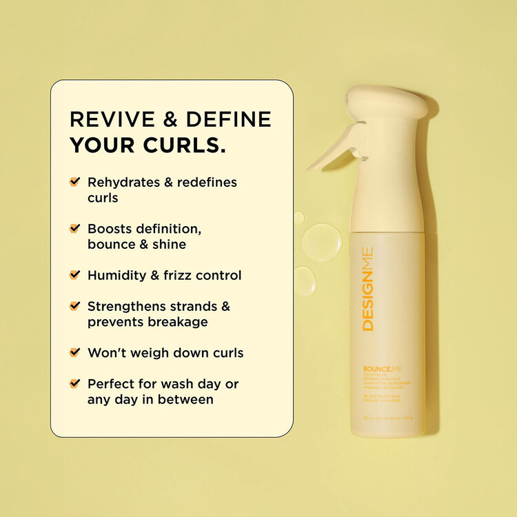 DESIGN.ME Bounce.Me | Brume Infinie Rehausseur de Boucles (250 ml / 8.5 oz) – Ravive, Redéfinit et Hydrate les Boucles Entre Deux Lavages
