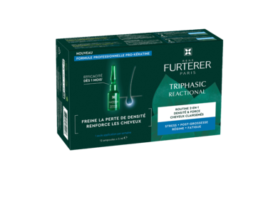 René FURTERER Paris Triphasic Réactionnelle | Sérum Concentré Cheveux Clairsemés Routine 2-en-1 Densité et Force (12 Ampoules*5ml)