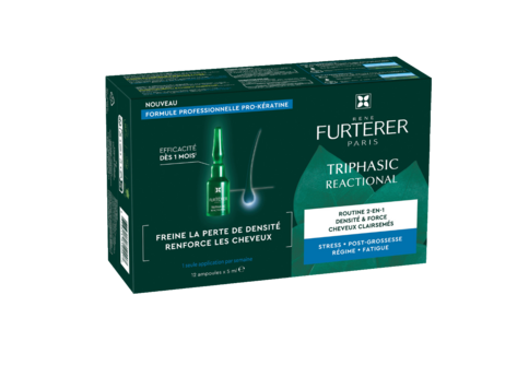 René FURTERER Paris Triphasic Reactional | Concentrated Serum Hair Tihckening 2-in-1 Density & Strength (12 Ampoules*5ml)
