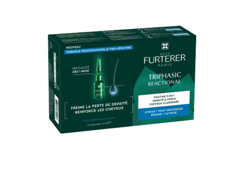 René FURTERER Paris Triphasic Réactionnelle | Sérum Concentré Cheveux Clairsemés Routine 2-en-1 Densité et Force (12 Ampoules*5ml)