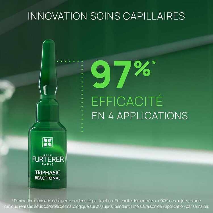 René FURTERER Paris Triphasic Réactionnelle | Sérum Concentré Cheveux Clairsemés Routine 2-en-1 Densité et Force (12 Ampoules*5ml)