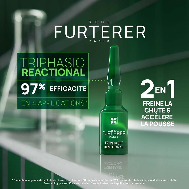 René FURTERER Paris Triphasic Réactionnelle | Sérum Concentré Cheveux Clairsemés Routine 2-en-1 Densité et Force (12 Ampoules*5ml)