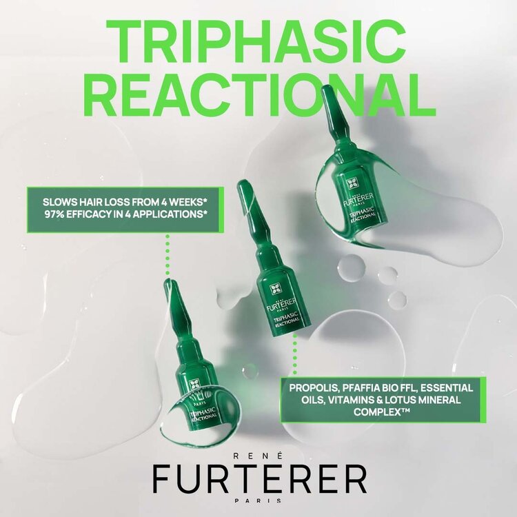 René FURTERER Paris Triphasic Réactionnelle | Sérum Concentré Cheveux Clairsemés Routine 2-en-1 Densité et Force (12 Ampoules*5ml)