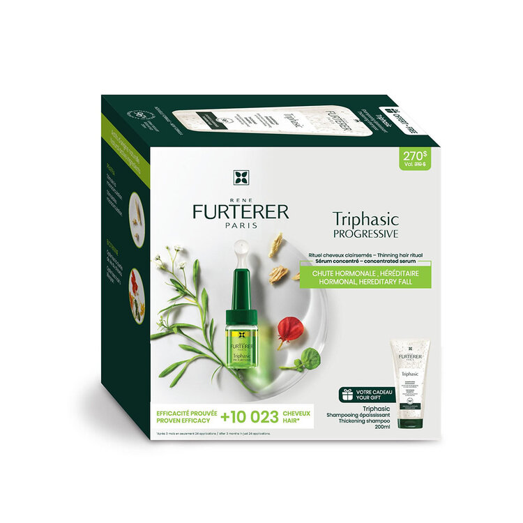 René FURTERER Paris Triphasic | Progressive | Rituel de Sérum Concentré pour Cheveux Clairsemés 16 Ampoules x 5.5ml
