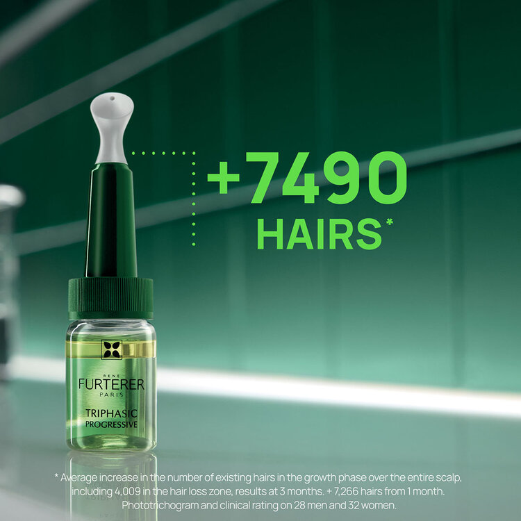 René FURTERER Paris Triphasic | Progressive | Rituel de Sérum Concentré pour Cheveux Clairsemés 16 Ampoules x 5.5ml