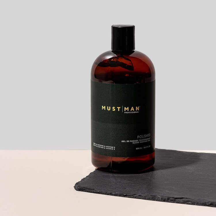 MUST | MAN Professional Polished | Gel de Rasage Transparent 500 ml / 16 oz – Rasage précis, doux et sans irritation