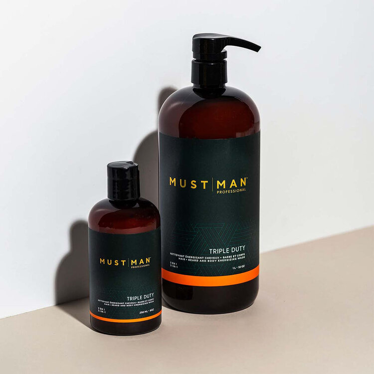 MUST | MAN Professional Triple Duty | Nettoyant Énergisant 3 en 1 Cheveux Barbe et Corps – Cheveux, barbe et corps en un seul geste