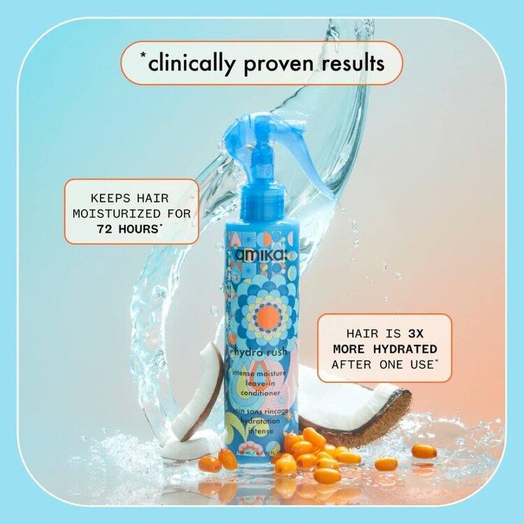 amika: Hydro Rush | Soin Sans Rinçage Hydratation Intense (200 ml) –Hydrate, Démêle et Lisse Sans Alourdir