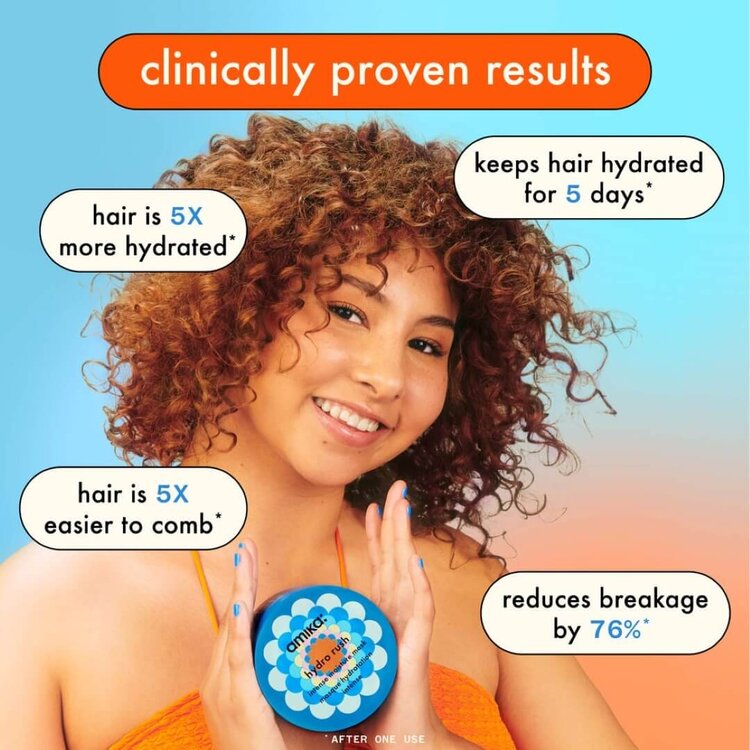 amika: Hydro Rush | Masque Hydratation Intense – Réhydrate en Profondeur, Lisse la Fibre et Booste la Souplesse