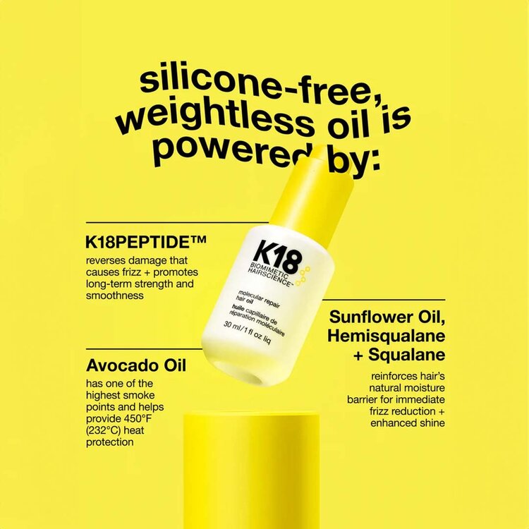 K18 Biomimetic Hairscience Huile Capillaire de Réparation Moléculaire – Huile réparatrice légère anti-frisottis