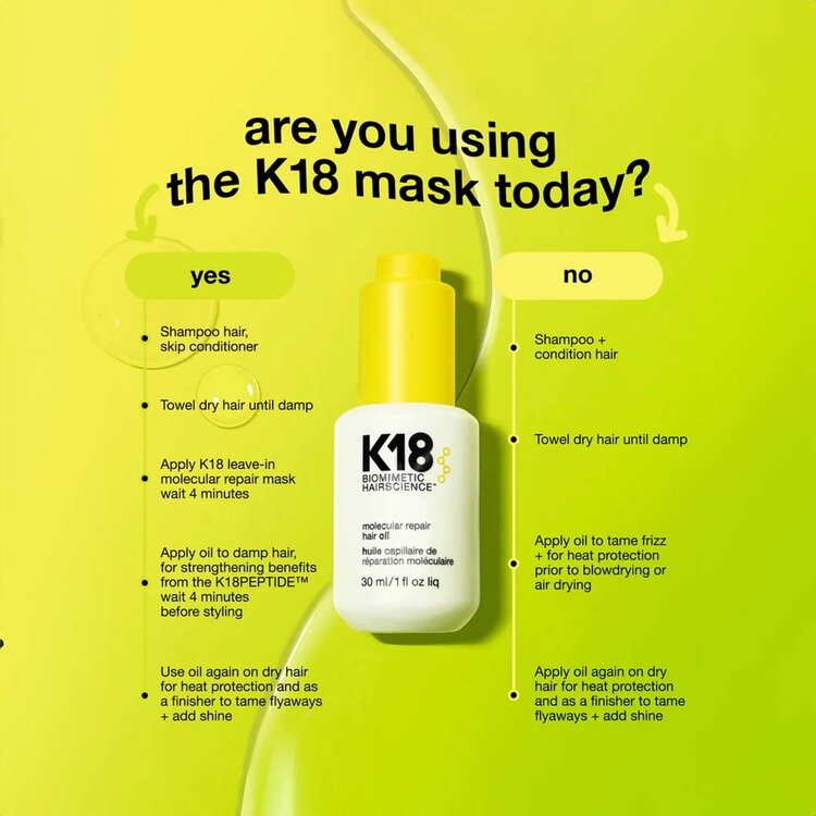 K18 Biomimetic Hairscience Huile Capillaire de Réparation Moléculaire – Huile réparatrice légère anti-frisottis