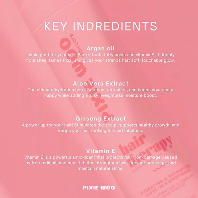 PIXIE WOO Hair Therapy | Revitalisant & Démêlant Brillance Sans Rinçage – démêle, hydrate et sublime la brillance (150ml/5oz)