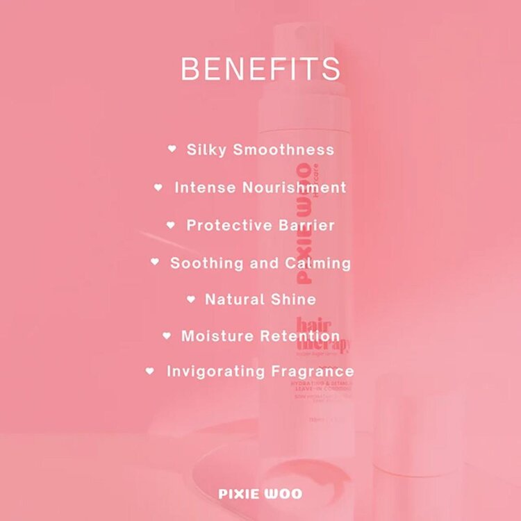 PIXIE WOO Hair Therapy | Revitalisant & Démêlant Brillance Sans Rinçage – démêle, hydrate et sublime la brillance (150ml/5oz)