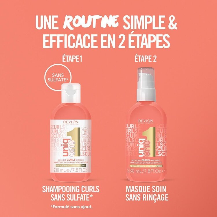 REVLON PROFESSIONAL Uniq One Curls | All-In-One Shampoo | Curly Hair – Cleanses, Nourishes, and Defines Curls (230ml/7.8oz)