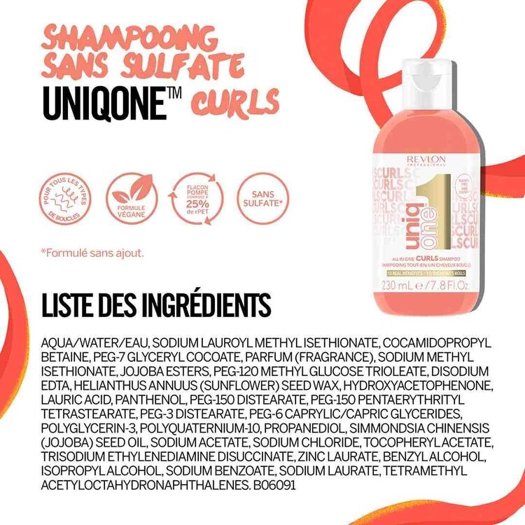 REVLON PROFESSIONAL Uniq One Curls | All-In-One Shampoo | Curly Hair – Cleanses, Nourishes, and Defines Curls (230ml/7.8oz)