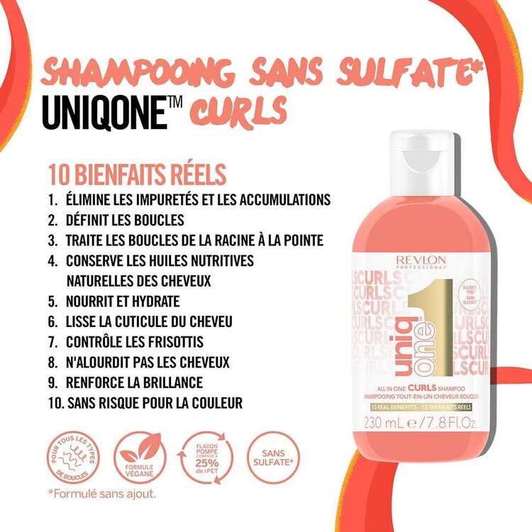 REVLON PROFESSIONAL Uniq One Curls | Shampooing Tout-En-Un Cheveux Bouclés – Nettoie, Nourrit Et Définit Les Boucles (230ml/7.8oz)
