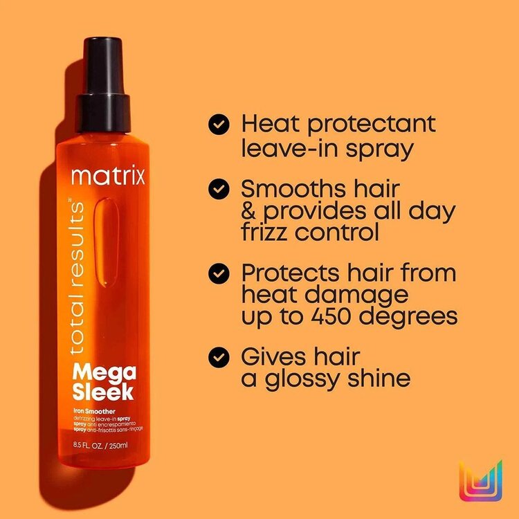 MATRIX Total Results | Mega Sleek | Iron Smoother (250 ml / 8.5 oz) – Heat Protection Spray for Smoothing & Frizz Control