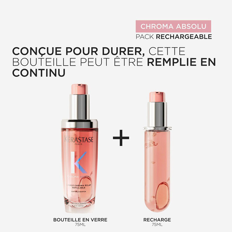 KÉRASTASE Chroma Absolu | Routine Rechargeable Éclat Radiance – Duo d’huiles capillaires pour brillance et protection