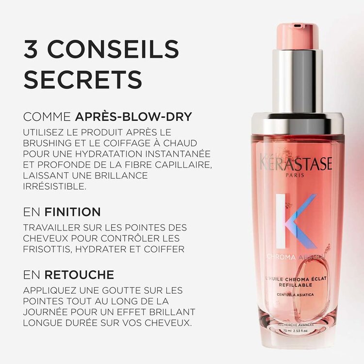 KÉRASTASE Chroma Absolu | Routine Rechargeable Éclat Radiance – Duo d’huiles capillaires pour brillance et protection