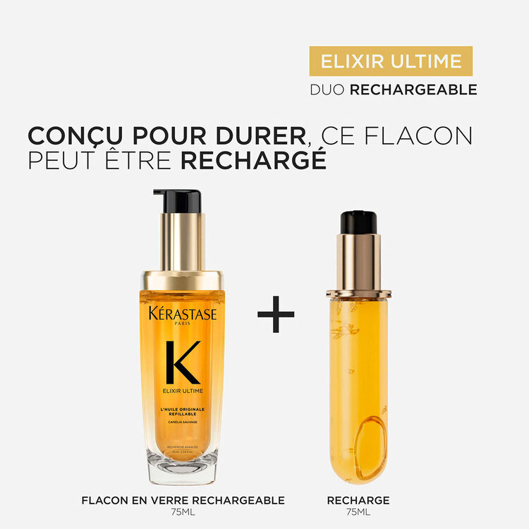 KÉRASTASE Elixir Ultime | Haircare Routine | Refillable Oil Care Duo – Daily nourishment, shine & frizz control