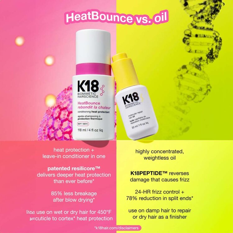 K18 Biomimetic Hairscience Heat Bounce | Après-Shampooing Protection Thermique | Soin Démêlant & Anti-Frisottis