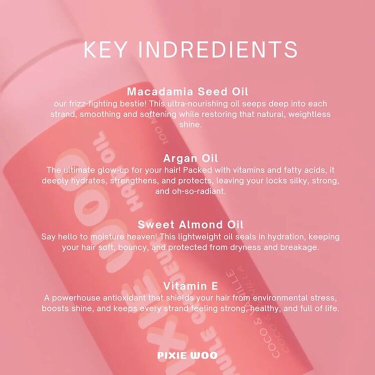 PIXIE WOO Huile Cheveux (100 ml / 3.4 oz) | Coco Vanille | Nutrition & Brillance
