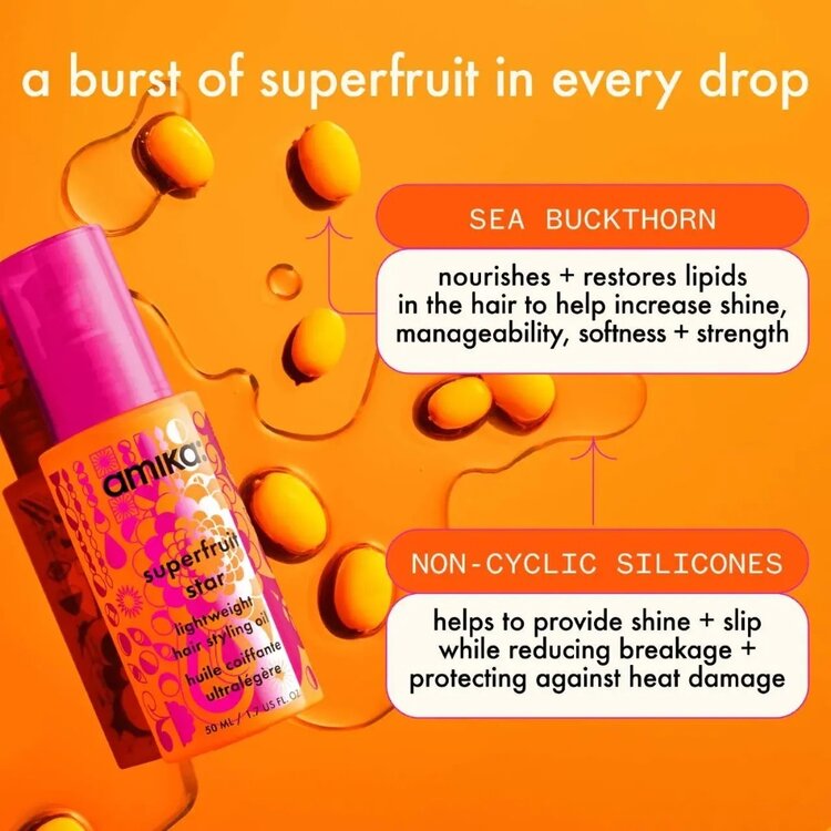 amika: Superfruit Star | Ultra-Light Styling Oil – Tames Frizz, Boosts Gloss and Nourishes Without Weight