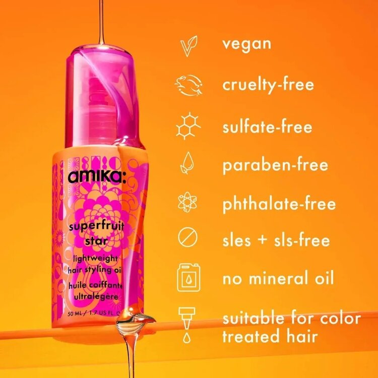 amika: Superfruit Star | Ultra-Light Styling Oil – Tames Frizz, Boosts Gloss and Nourishes Without Weight