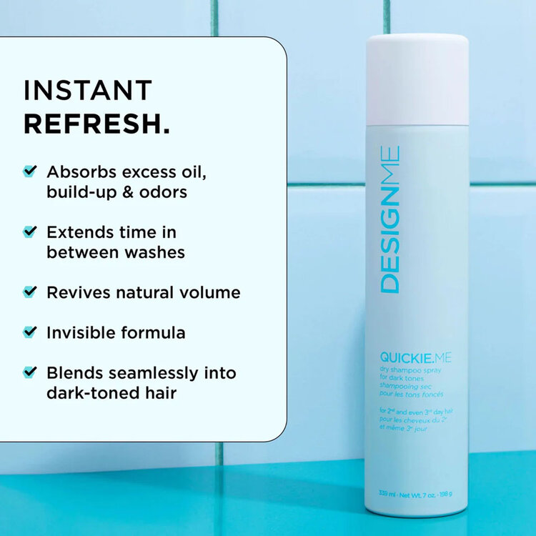 DESIGN.ME Ornements Quickie.me | Shampooing Sec Tons Foncés | Coffret Fêtes 2025 — Fraîcheur Express & Volume Léger