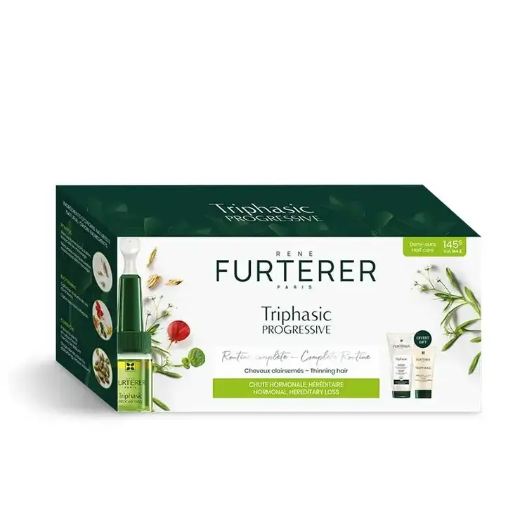René FURTERER Paris Triphasic | Progressive | ***Rituel de Sérum Concentré pour Cheveux Clairsemés (8 Ampoules*5.5ml)