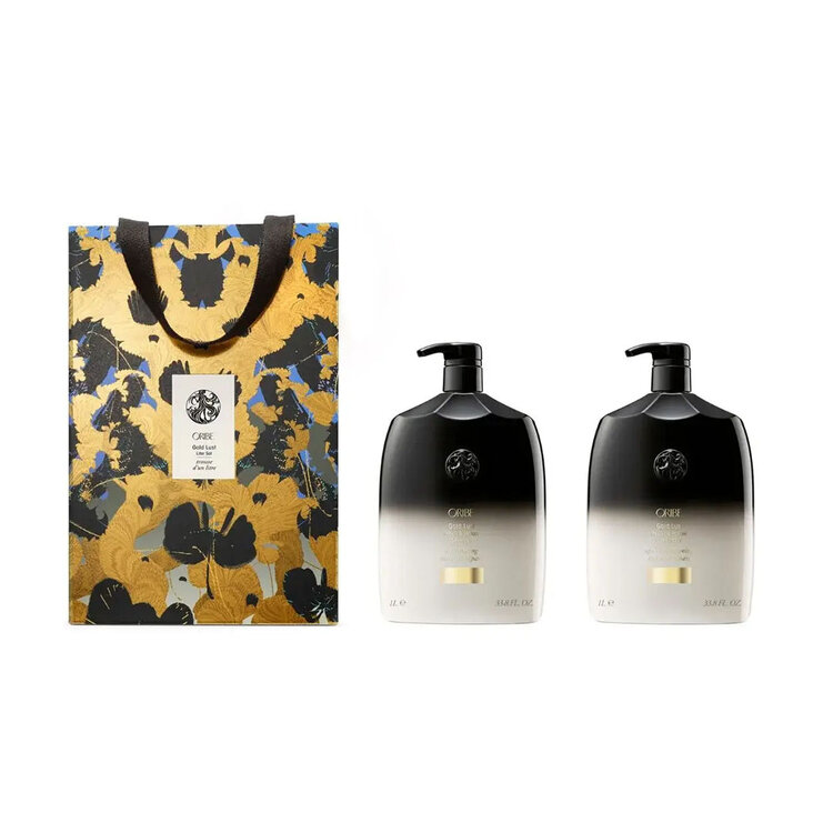 ORIBE Oribe | Gold Lust — Coffret Fêtes 2025 Trousse 1L Réparation & Nutrition de Luxe