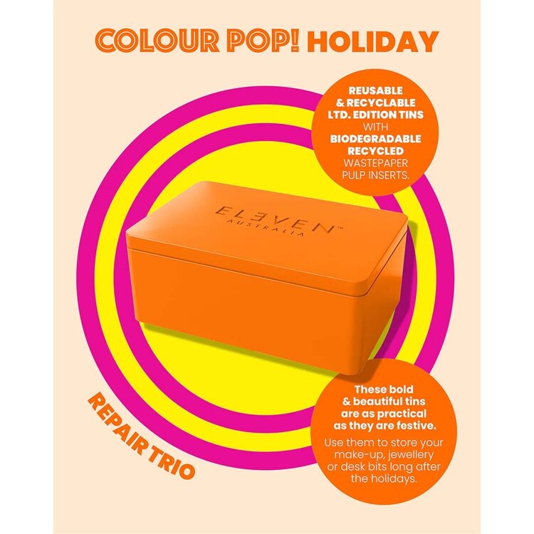 ELEVEN Australia Colour Pop! | Trio Réparateur |Coffrets | Fêtes 2025 — Coffret nutrition + réparation pour cheveux abîmés