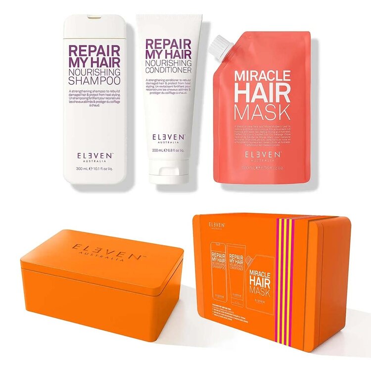 ELEVEN Australia Colour Pop! | Trio Réparateur |Coffrets | Fêtes 2025 — Coffret nutrition + réparation pour cheveux abîmés