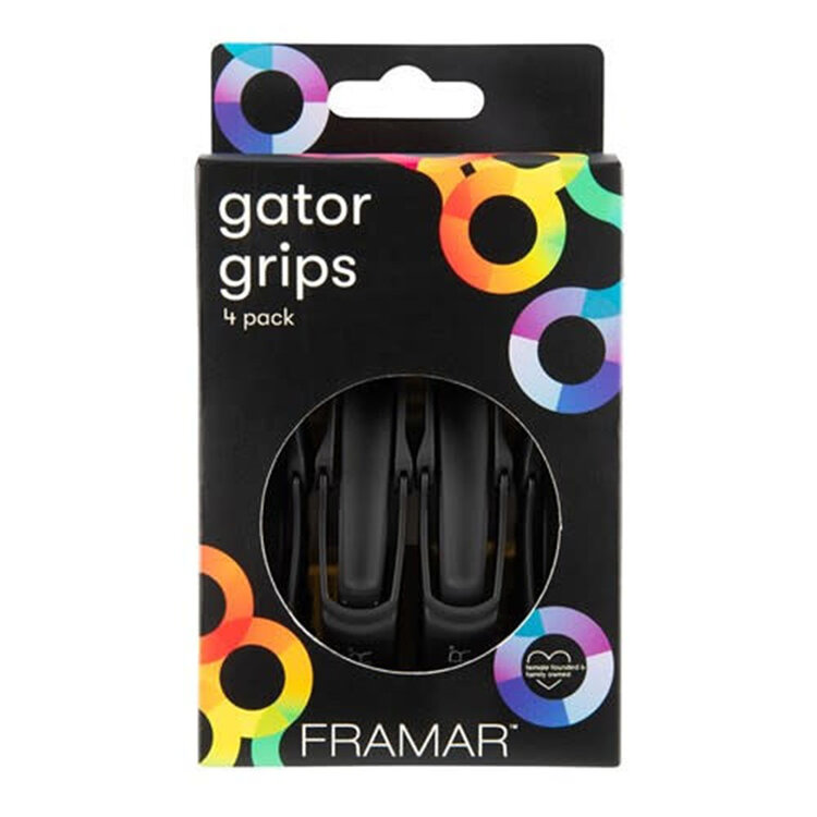 FRAMAR Gator Grips | Pinces Dentelées Caoutchoutées (Noires) – Collection Classique, boîte de 4 pour sectionner et fixer les mèches